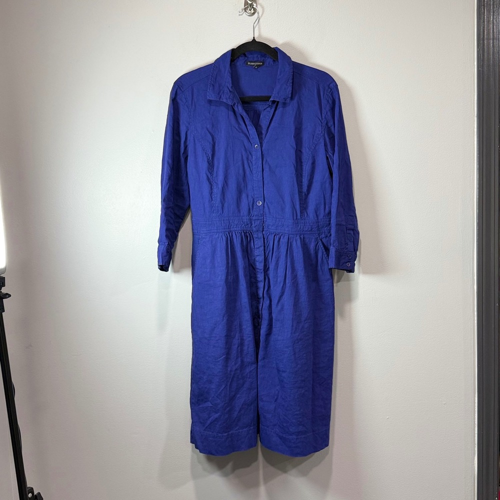 Eileen Fisher Cobalt Blue Linen Blend Button Front Midi Dress S S4VX-2